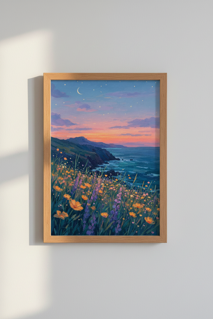 Coastal Landscape Art Print | Dreamy Sunset Beach Decor | Impressionist Poster