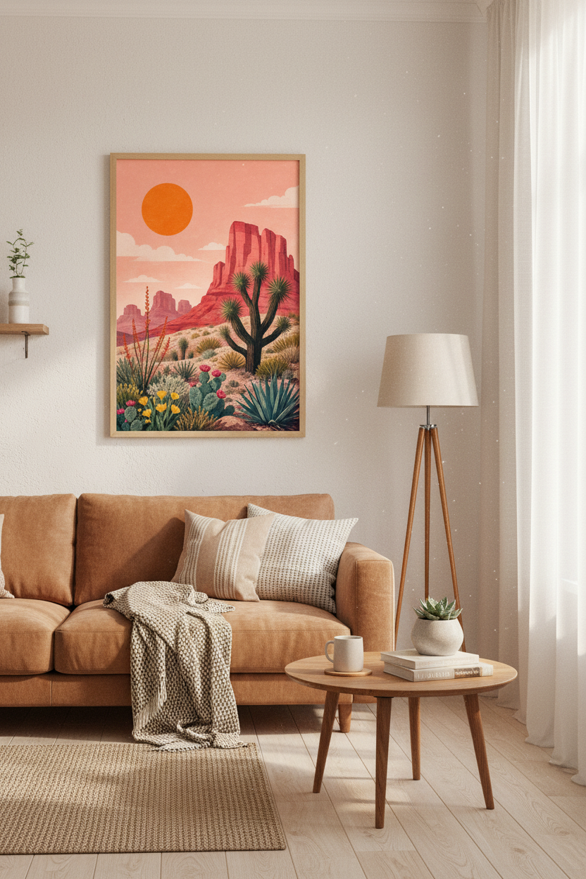 Desert Landscape Wall Art | Terracotta Joshua Tree Vista, Boho Southwest Home Decor