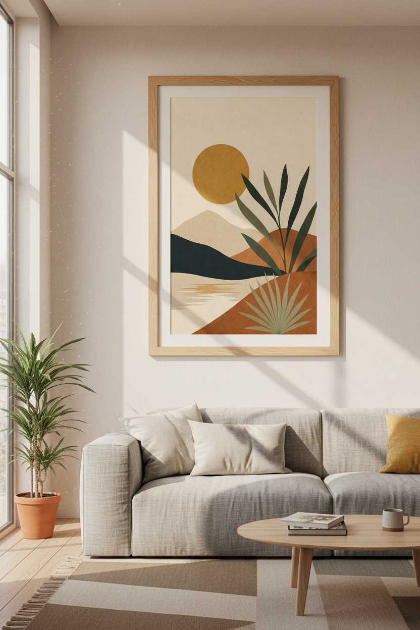 Boho Abstract Landscape Wall Art | Terracotta Desert Sunset, Living Room Decor