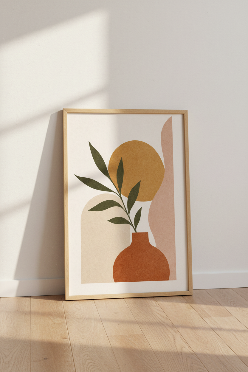 Boho Botanical Abstract Wall Art | Terracotta & Green Minimalist Poster, Bedroom Decor