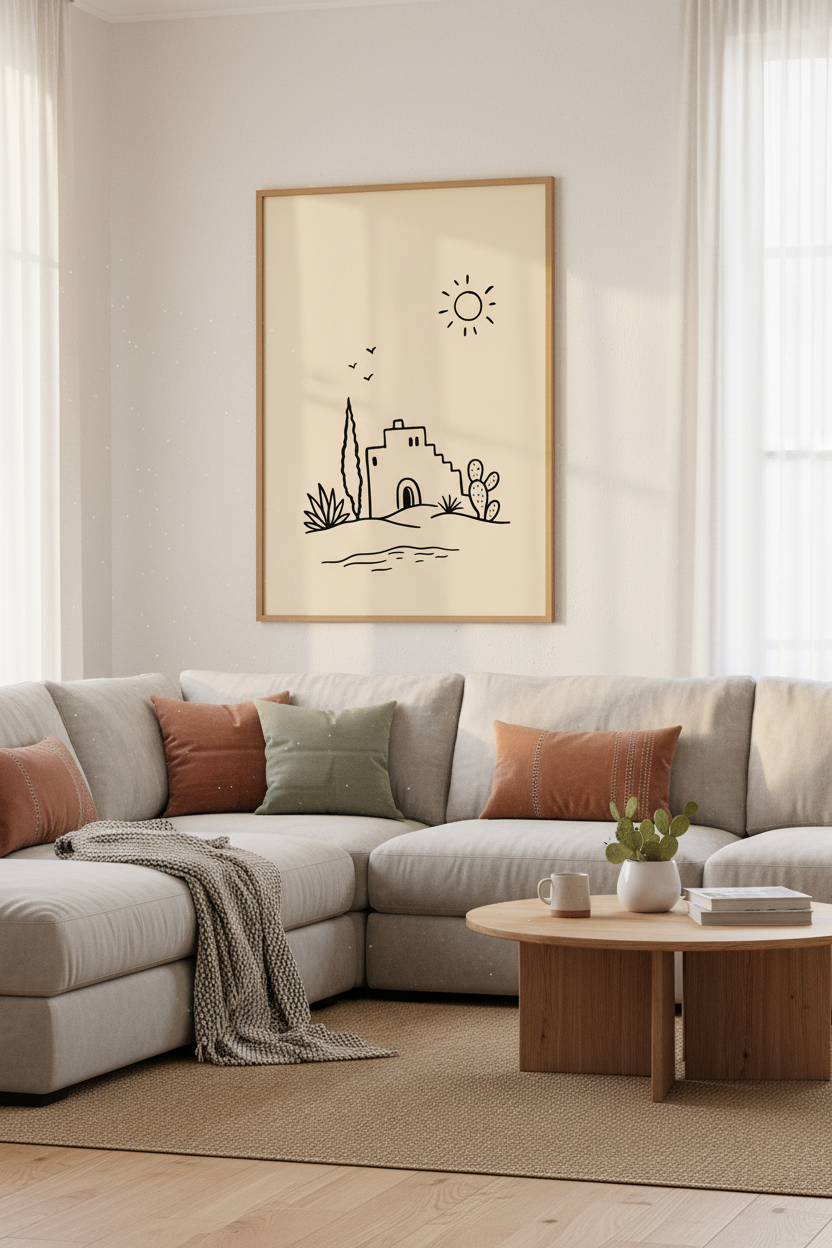 Southwest Desert Pueblo Wall Art | Minimalist Line Art Poster | Boho Home Decor