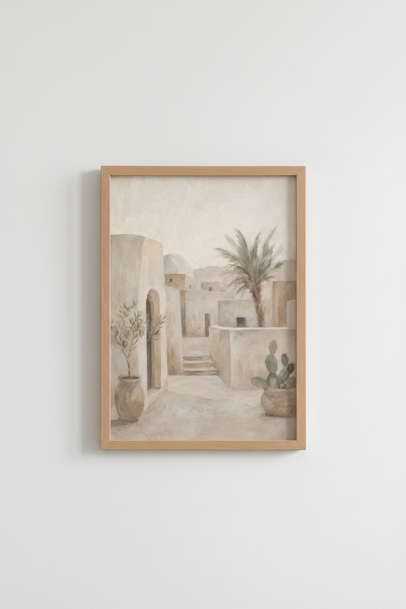 Mediterranean Village Wall Art | Neutral Desert Landscape Decor | Boho Aesthetic Poster