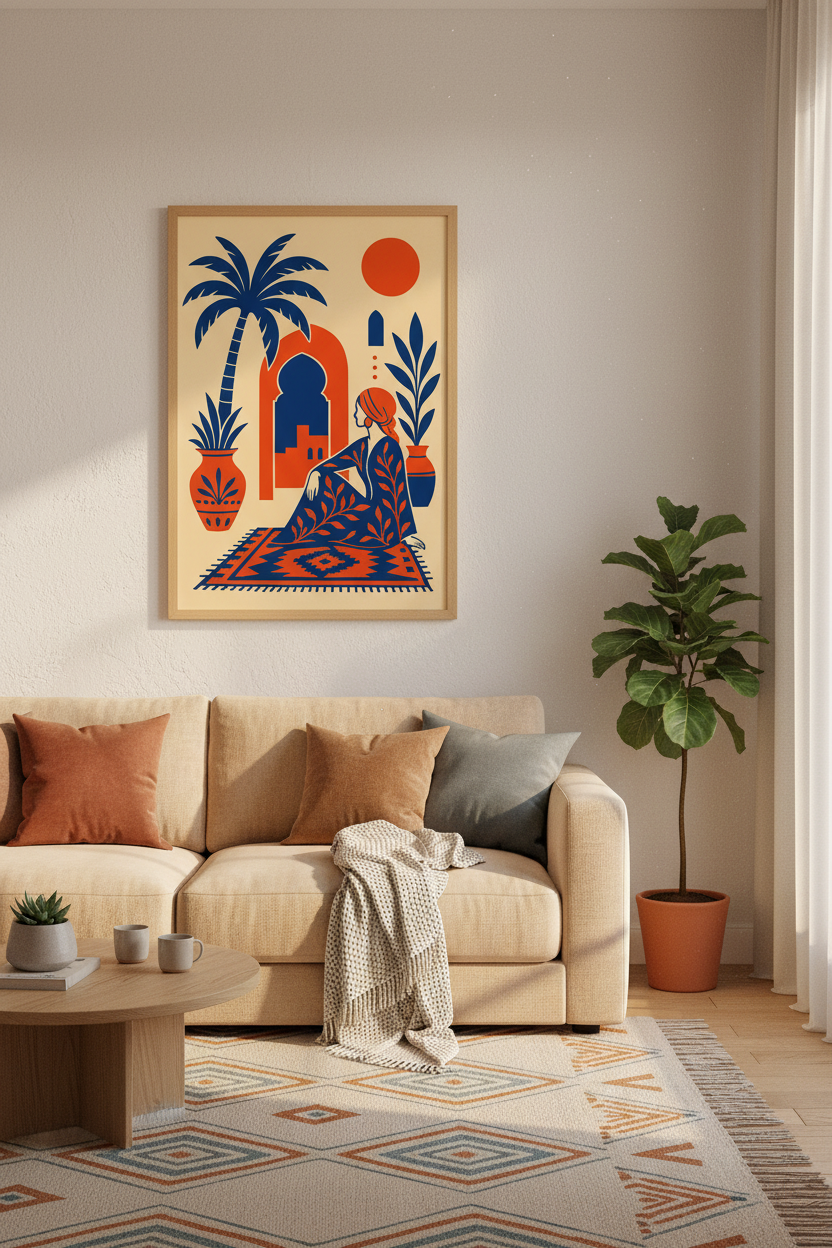 Moroccan Woman Wall Art | Boho Mediterranean Print, Living Room Decor