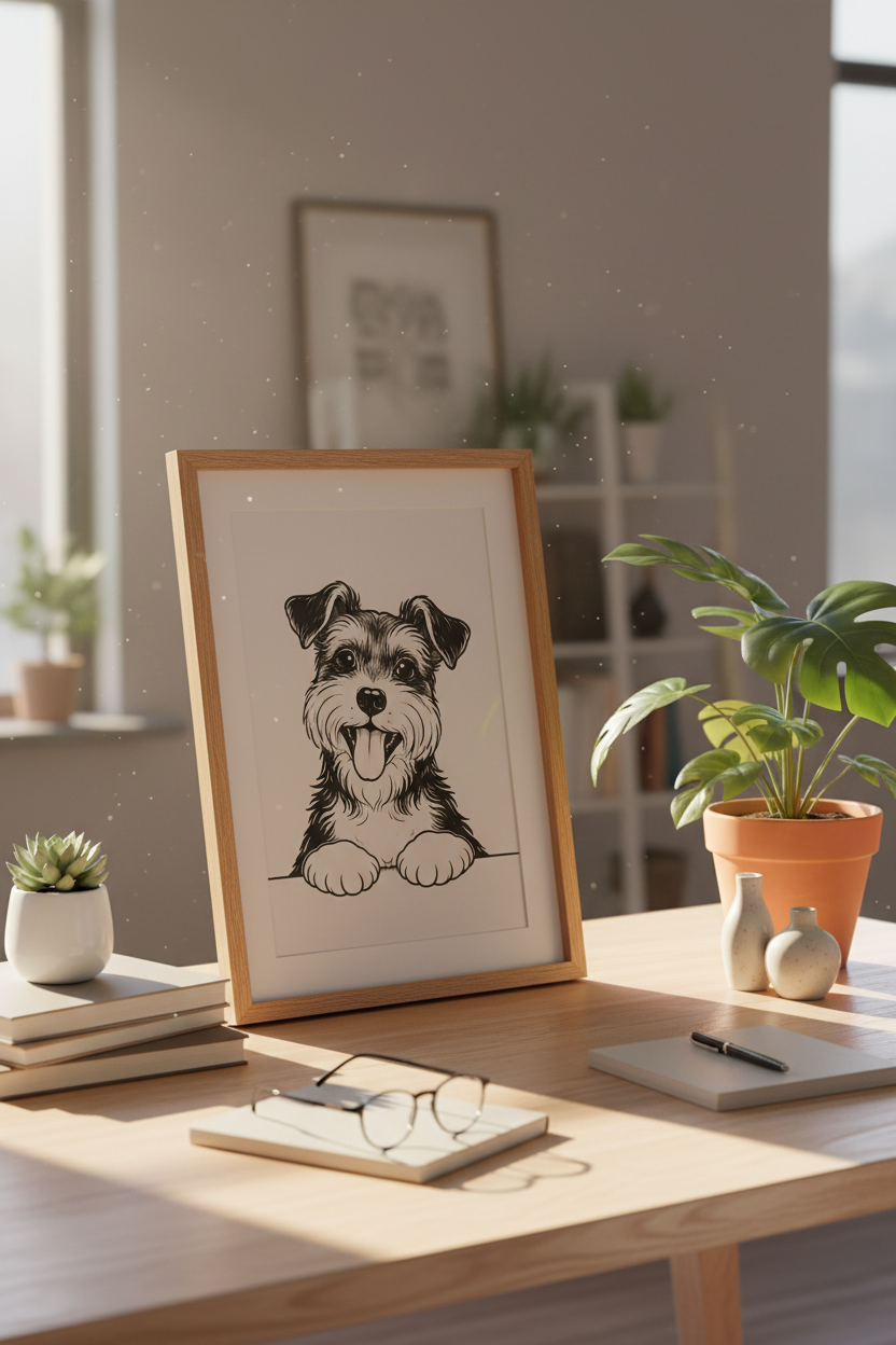 Cute Schnauzer Wall Art Print | Dog Lover Decor | Minimalist Pet Portrait Poster | Playful Puppy Digital Download