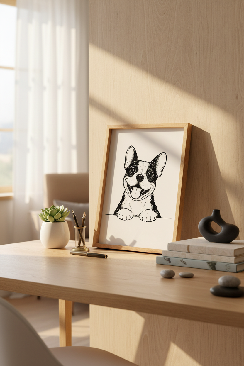 Minimalist French Bulldog Wall Art Print | Pet Themed Decor | Cute Bulldog Poster | Dog Lover Gift | Black & White Happy Puppy