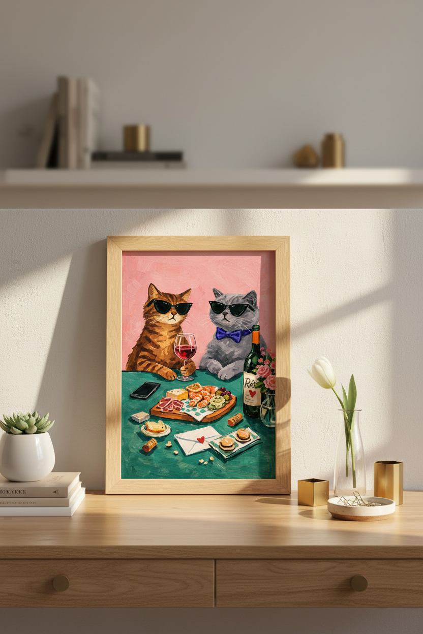 Eclectic Cat Art Print | Cool Cats Wall Art | Funny Animal Portrait | Kitchen Decor | Vibrant Unique Poster for Pet Lovers Gift