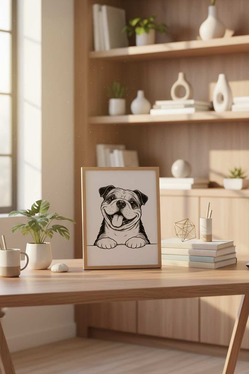 Minimalist Bulldog Wall Art Print | Pet Lover Gift | Modern Dog Decor | Nursery Aesthetic Poster | Black & White Animal Art