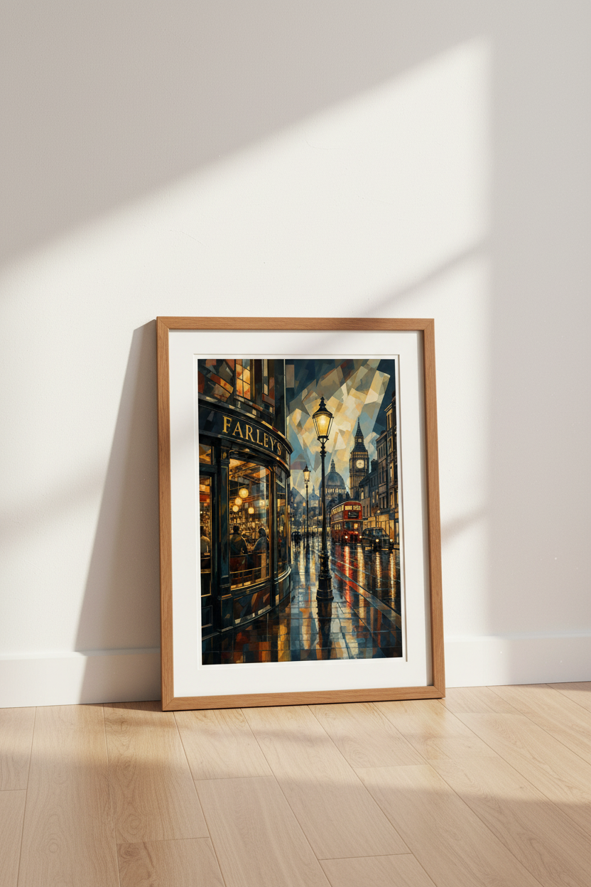 London Street Scene Wall Art | Cubist Cityscape Print, Pub & Big Ben Poster