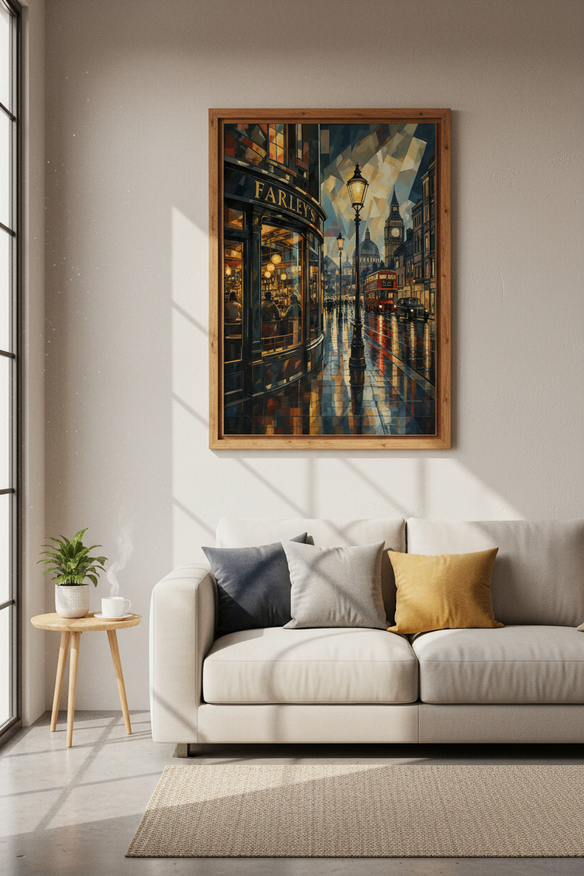 London Street Scene Wall Art | Cubist Cityscape Print, Pub & Big Ben Poster