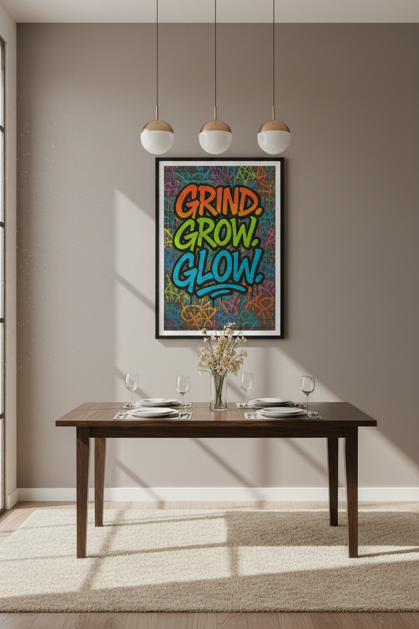 Grind Grow Glow Graffiti Wall Art Print | Motivational Street Art Poster | Urban Home Decor | Colorful Inspirational Wall Hanging
