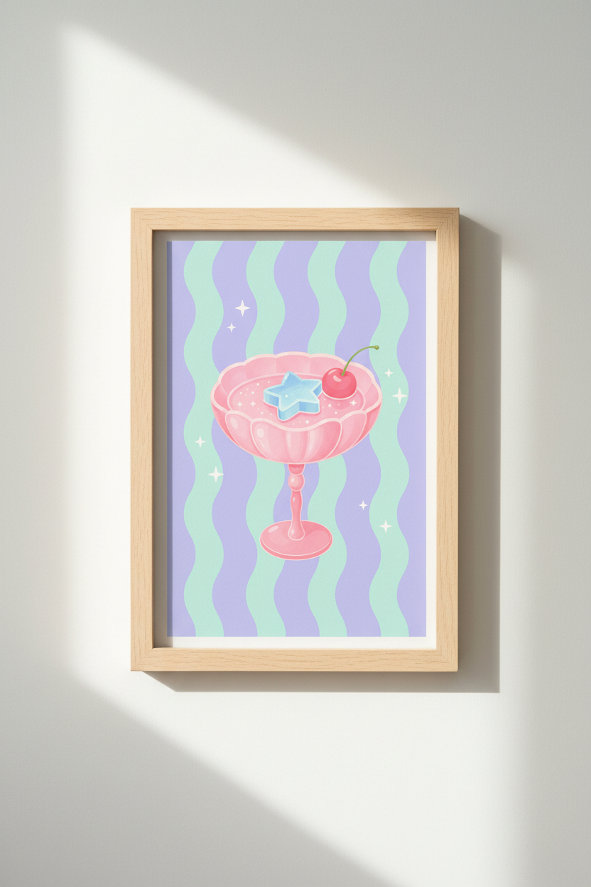 Pastel Kawaii Wall Art Print | Y2K Aesthetic Pink & Mint Decor | Whimsical Dessert Poster