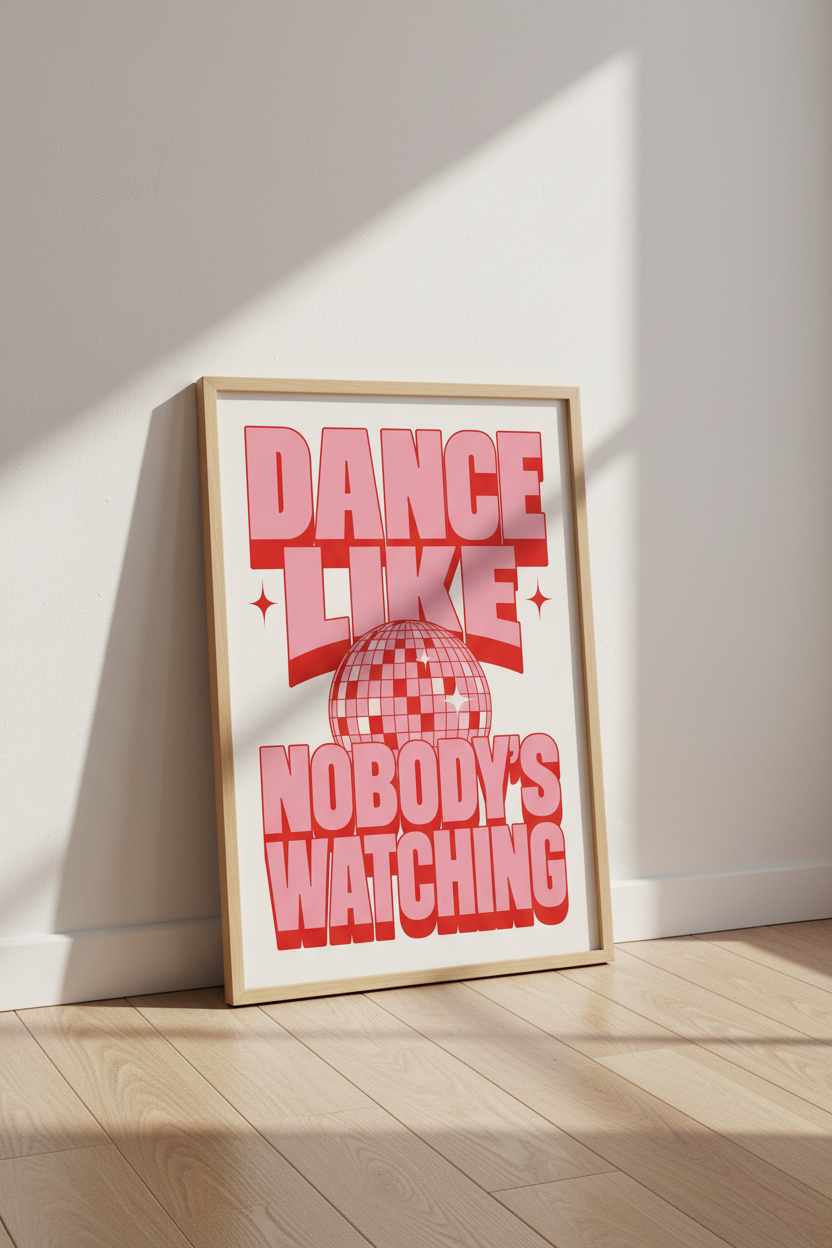 Retro Disco Ball Wall Art Print | Pink Dorm Decor | Groovy Poster