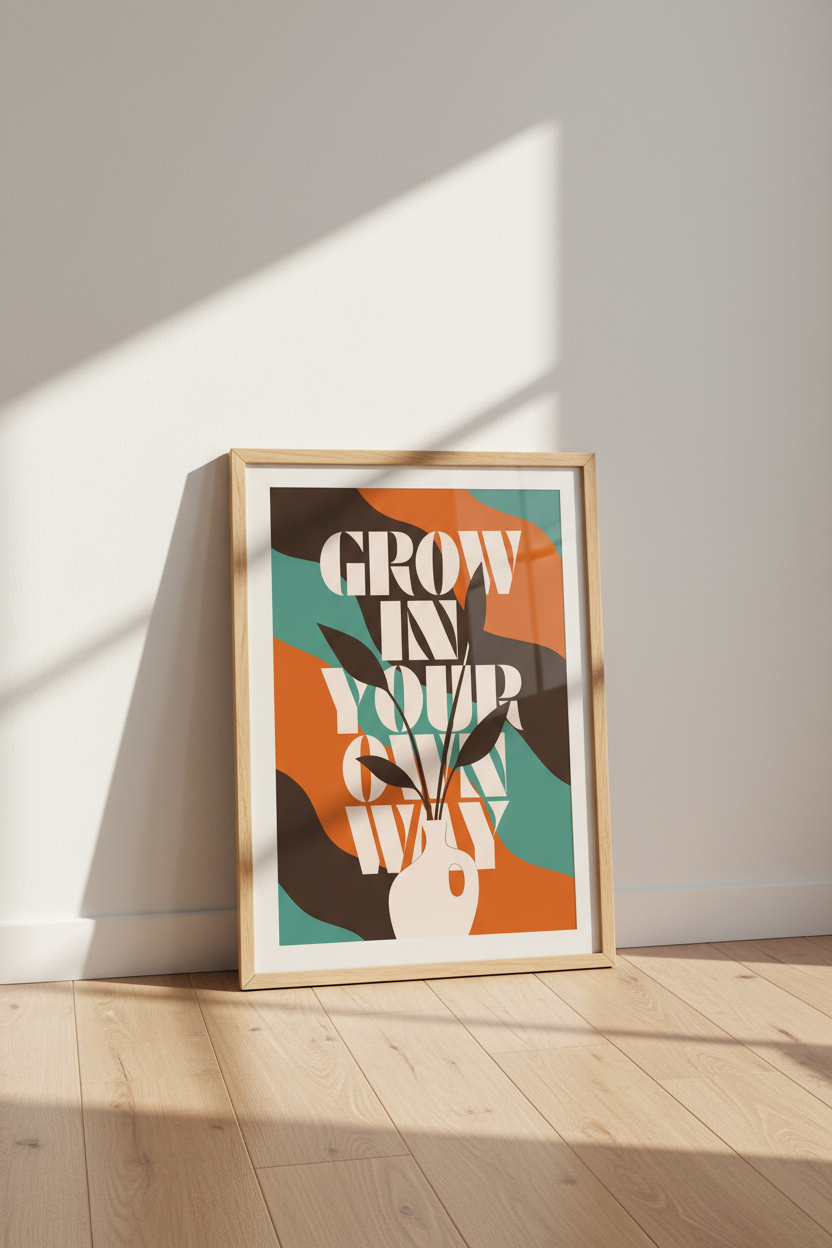 Retro Boho Quote Wall Art | Abstract Botanical Poster, Office & Home Decor
