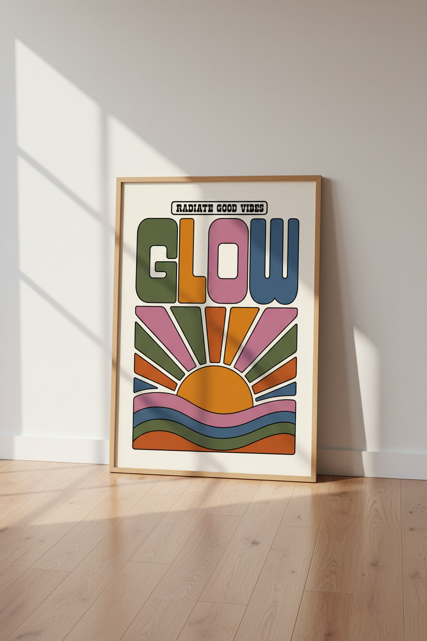 Glow Sunburst Wall Art Print | Boho Retro Poster | Radiate Good Vibes Decor