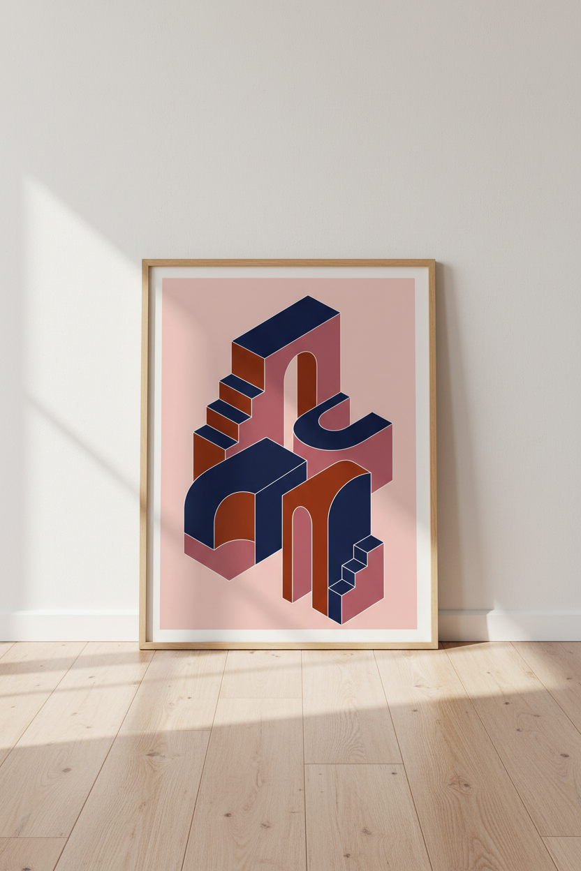Abstract Architecture Stairs Wall Art | Boho Geometric Print | Modern Arch Poster