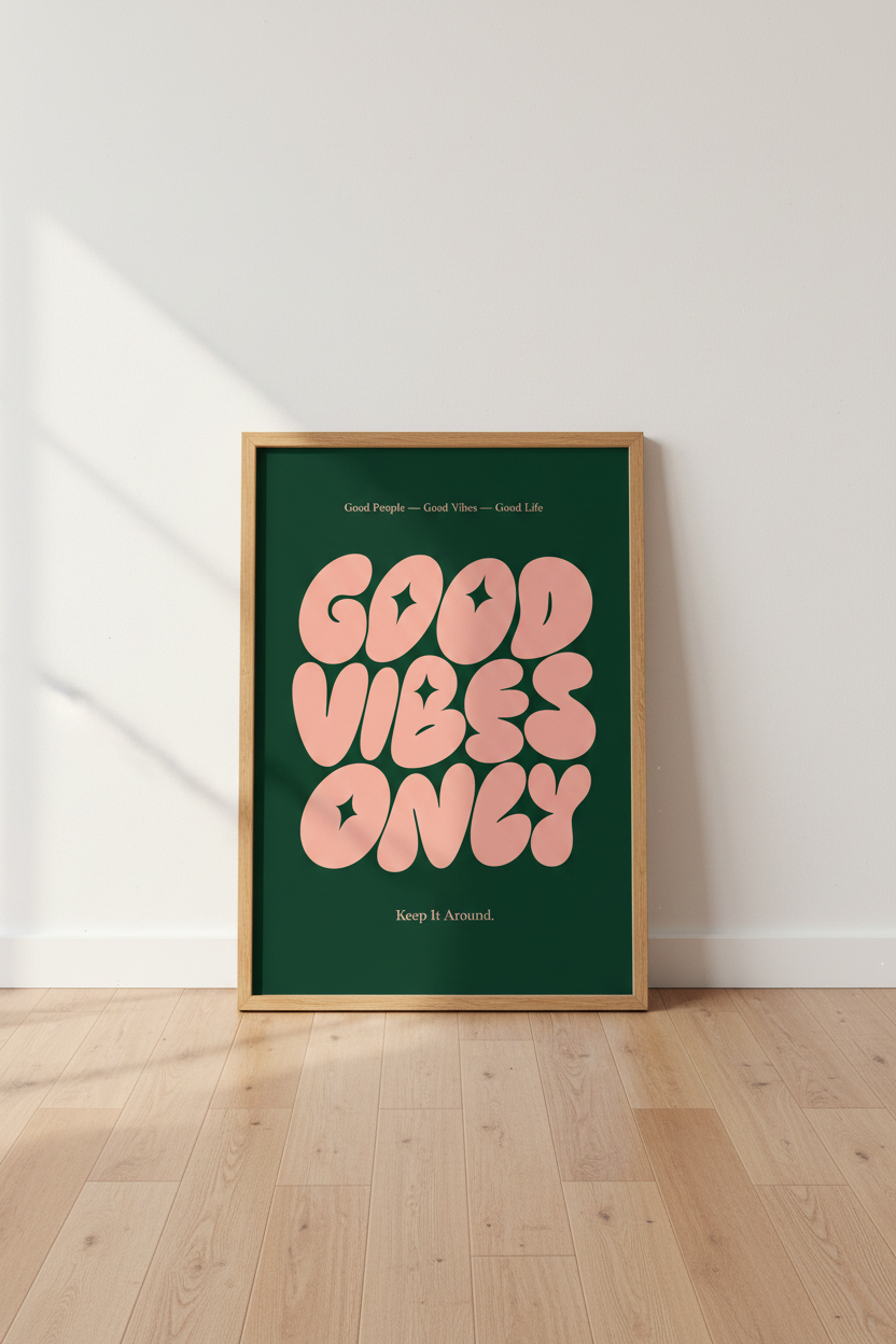 Good Vibes Only Wall Art Print | Retro Pink & Green Poster | Dorm Decor Aesthetic