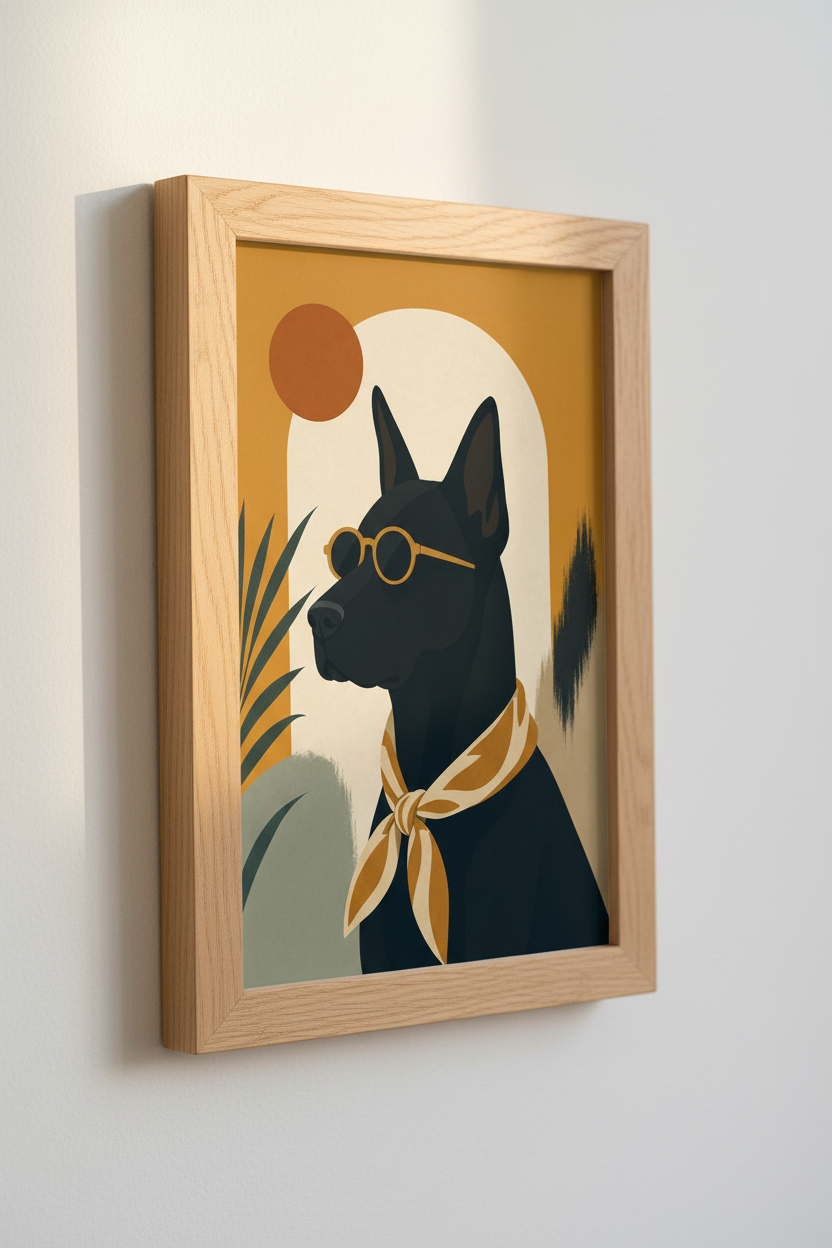 Cool Doberman Wall Art | Mid Century Modern Dog Poster, Boho Room Decor