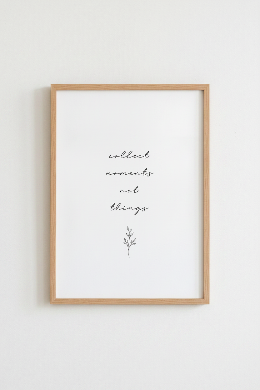 Collect Moments Not Things Wall Art Print | Minimalist Home Decor | Zen Quote Poster