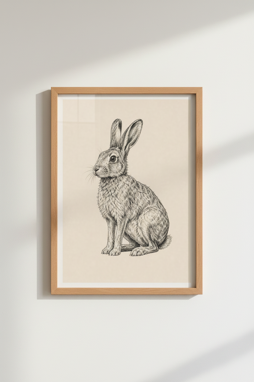 Vintage Hare Portrait | Rustic Sketch, Nursery & Farmhouse Wall Art Print