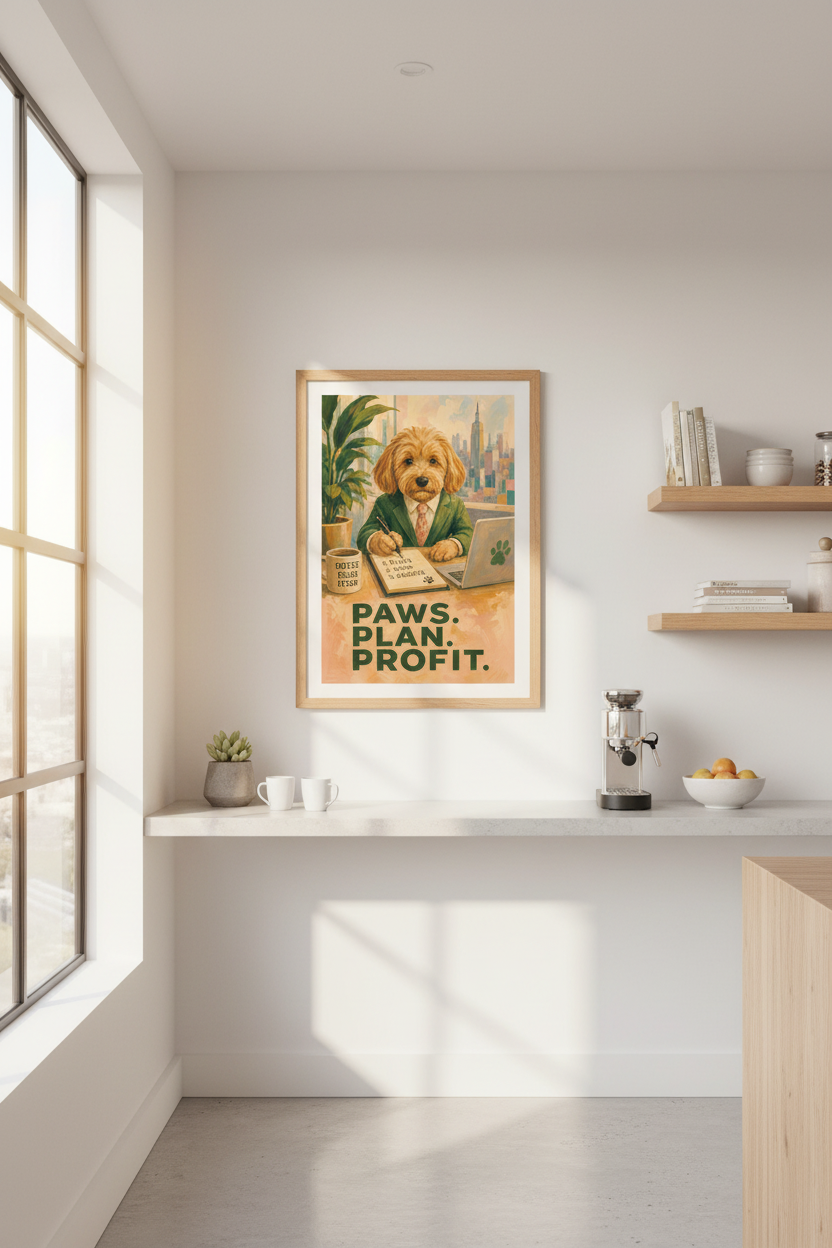 Funny Office Dog Print | Goldendoodle Business Poster, Modern Work Decor