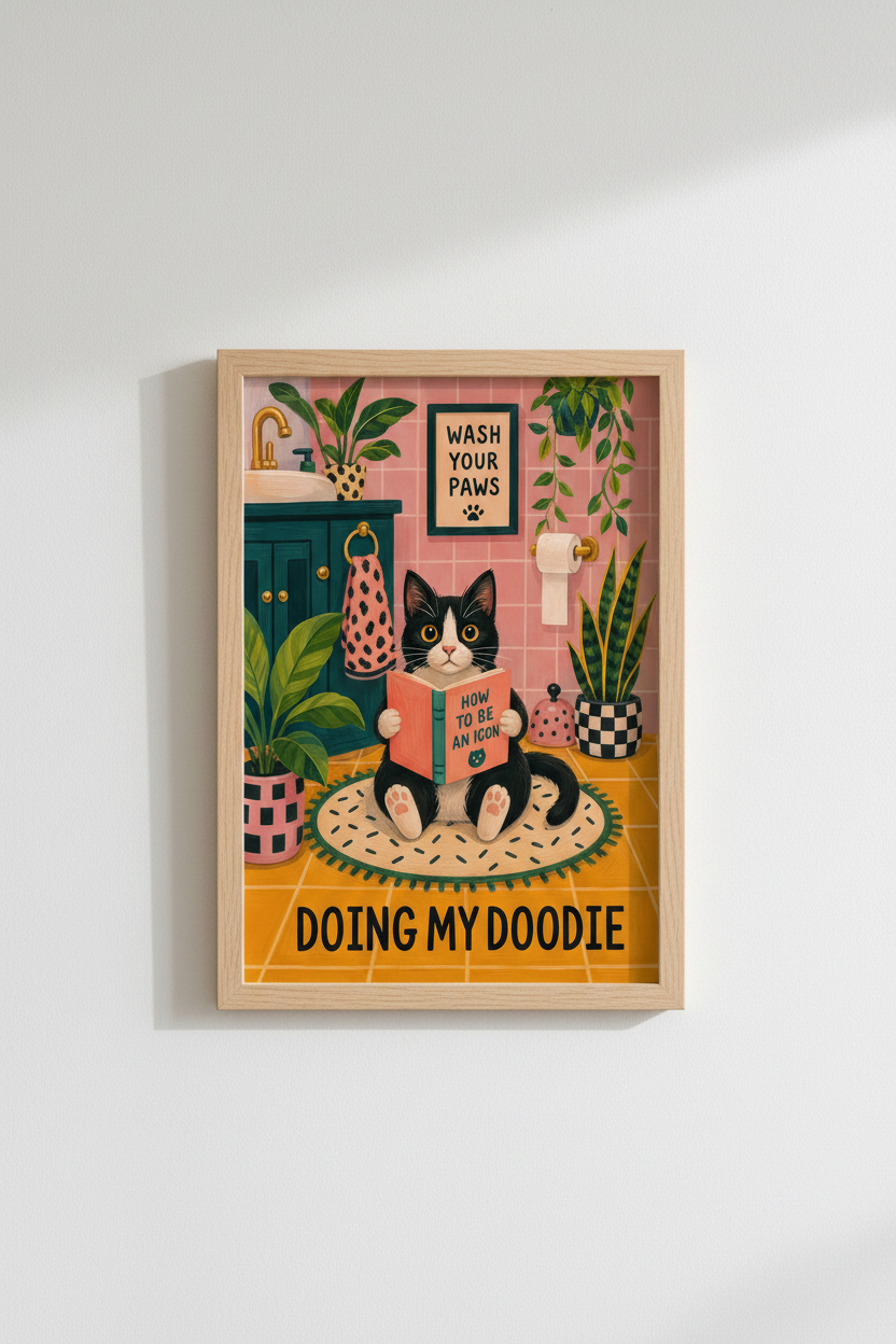 Dopamine Decor Cat Wall Art Print | Funny Bathroom Decor | Maximalist Poster