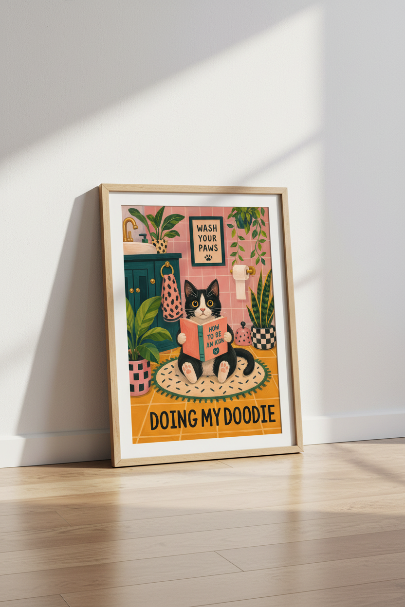 Dopamine Decor Cat Wall Art Print | Funny Bathroom Decor | Maximalist Poster