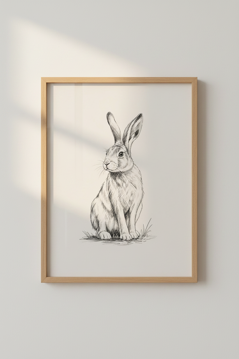 Rabbit Sketch | Vintage Ink Drawing, Farmhouse Nursery Wall Art Print