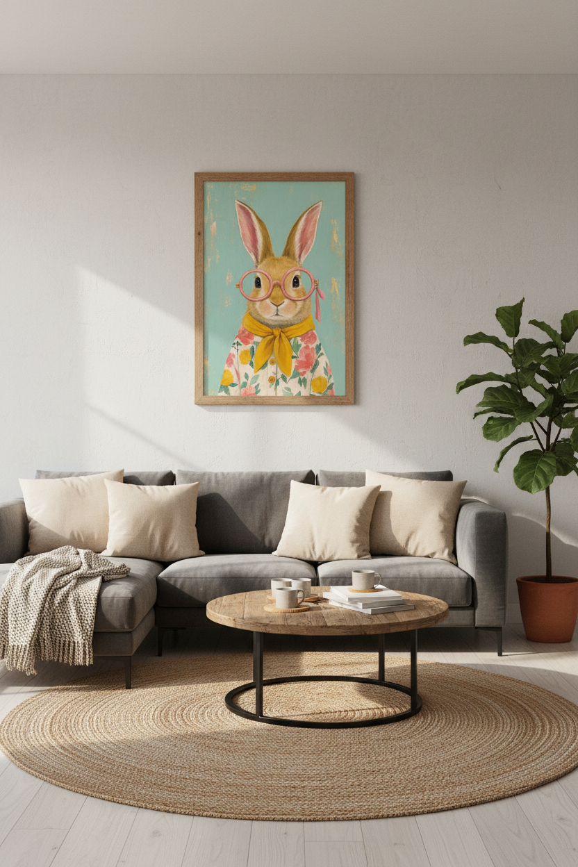 Whimsical Bunny in Glasses Print | Nursery Decor | Quirky Animal Poster