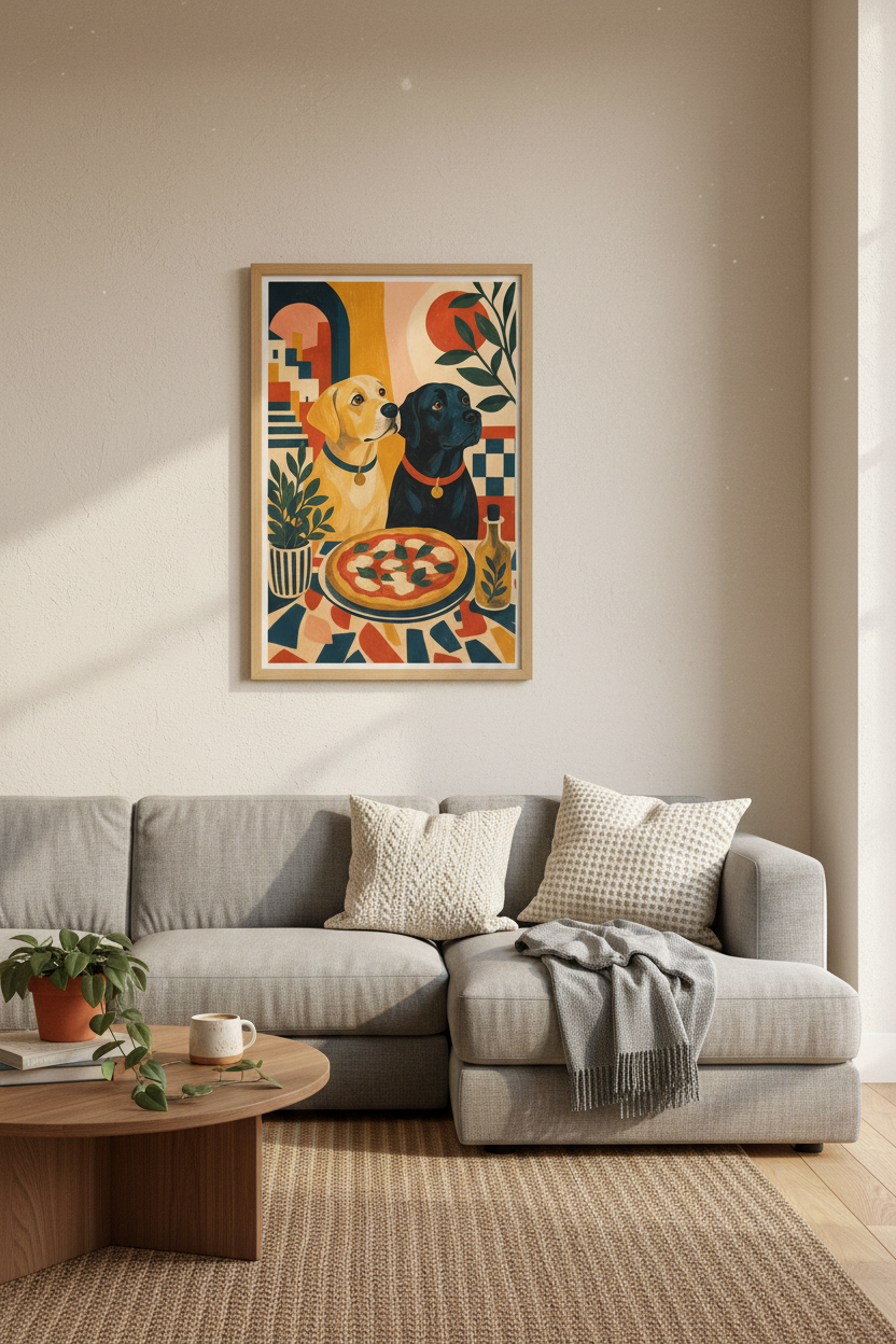 Labrador Dogs Pizza Wall Art Print | Kitchen Dining Decor | Mid Century Poster