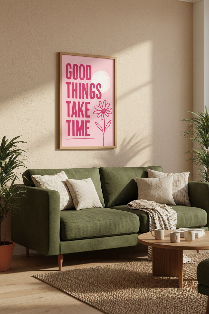 Good Things Take Time Wall Art | Pink Typography Quote Poster | Preppy Decor
