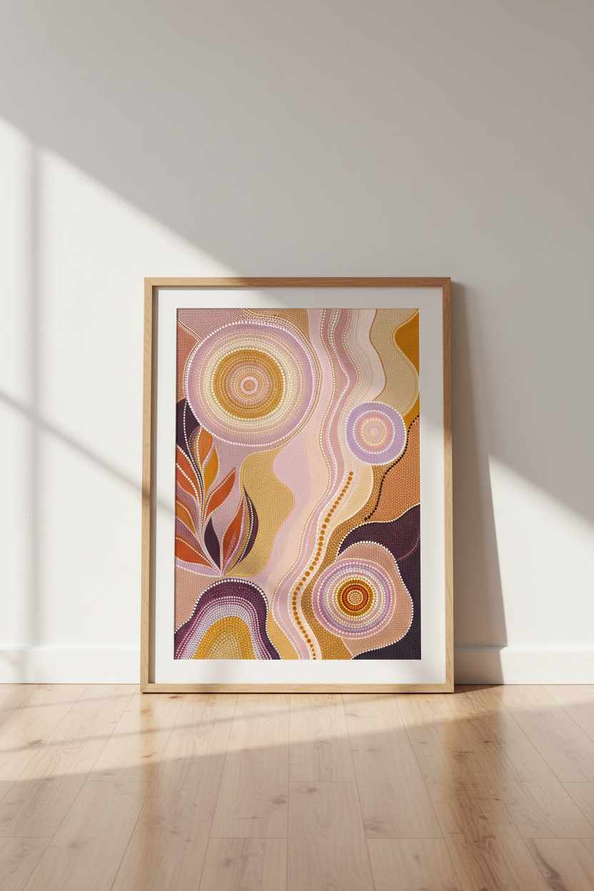 Aboriginal Dot Art | Terracotta & Pink Earthy Tones, Living Room Poster
