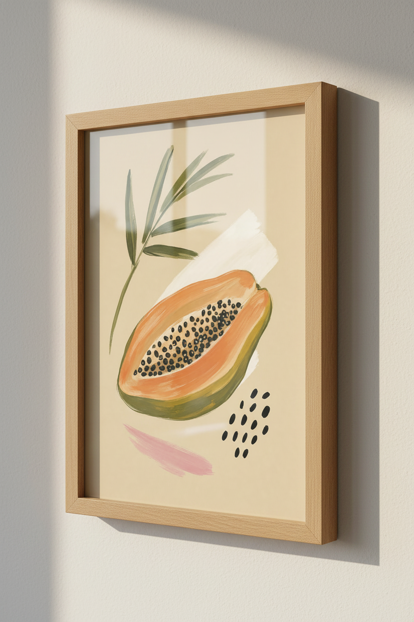 Papaya Fruit Wall Art Print | Kitchen Dining Room Decor | Boho Tropical Poster