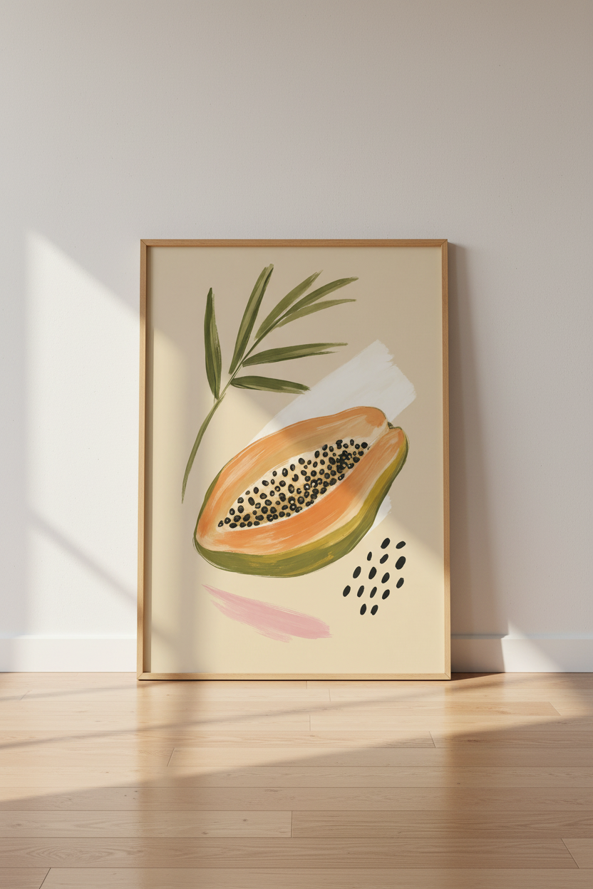Papaya Fruit Wall Art Print | Kitchen Dining Room Decor | Boho Tropical Poster