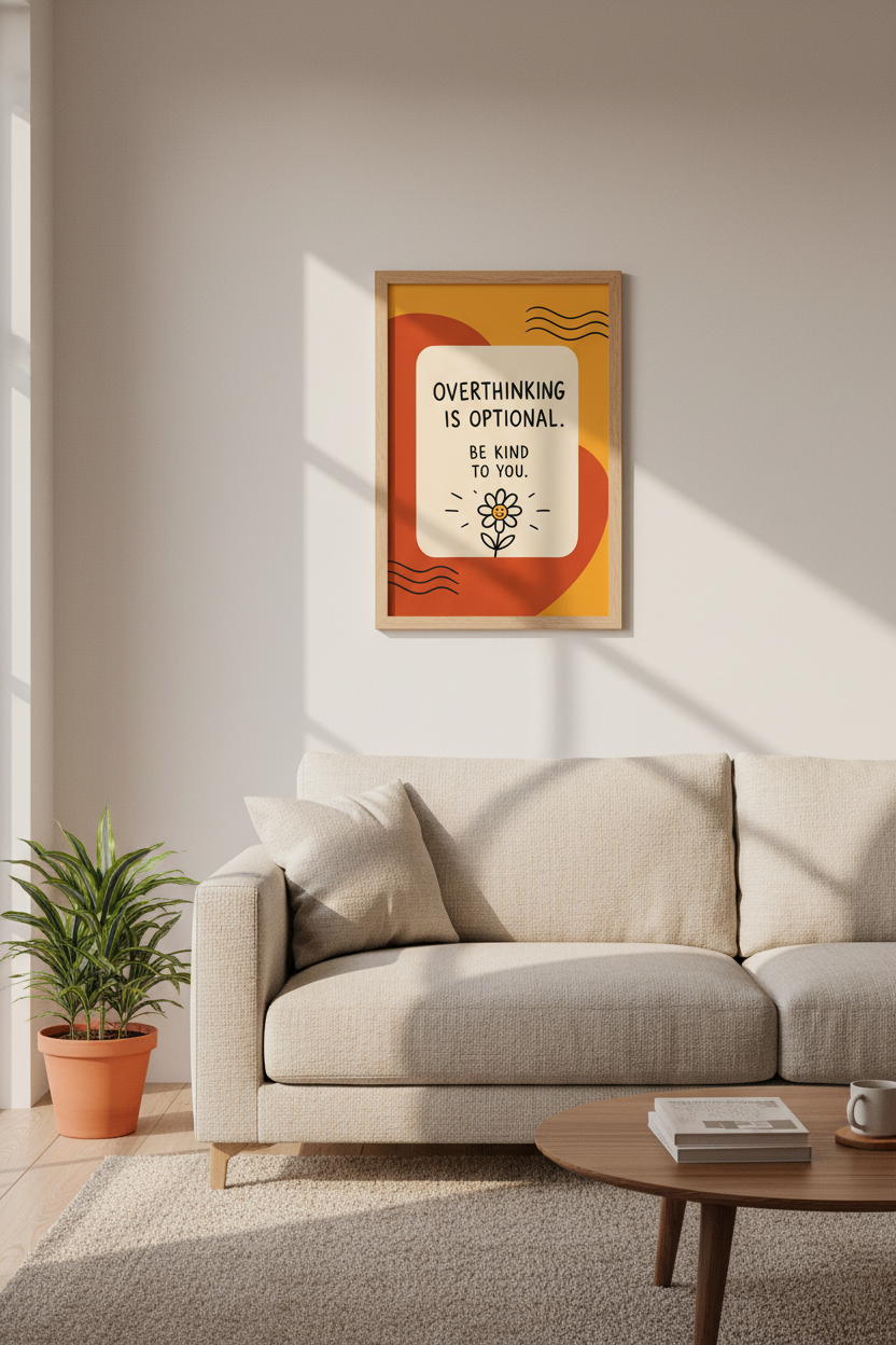 Overthinking Is Optional | Retro Affirmation Wall Art, Mental Health Decor
