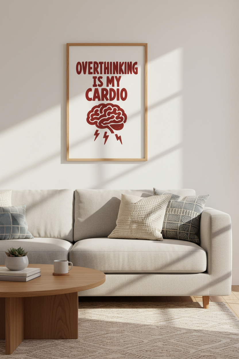 Overthinking Is My Cardio Wall Art | Funny Mental Health Print | Red Aesthetic Poster