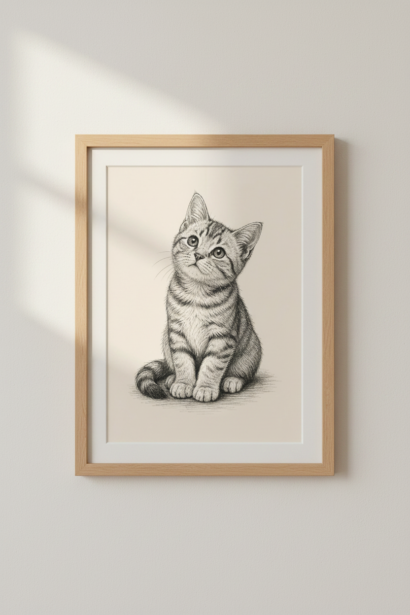 Tabby Kitten Sketch Wall Art | Nursery Decor | Minimalist Cat Poster
