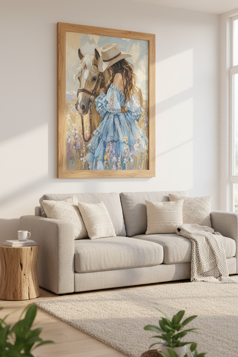 Western Horse Wall Art Print | Cowgirl Oil Painting, Rustic Farmhouse Decor