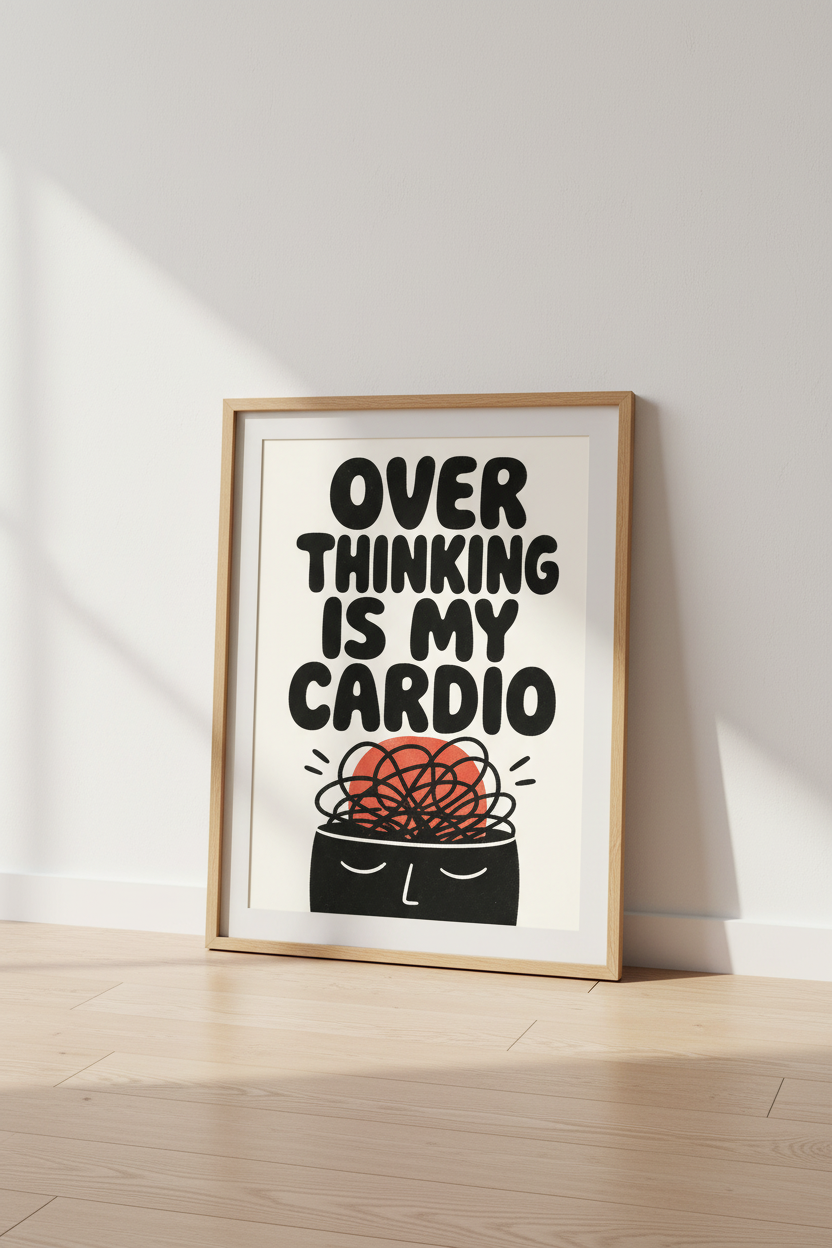 Overthinking is My Cardio Wall Art | Office Decor | Funny Mental Health Poster