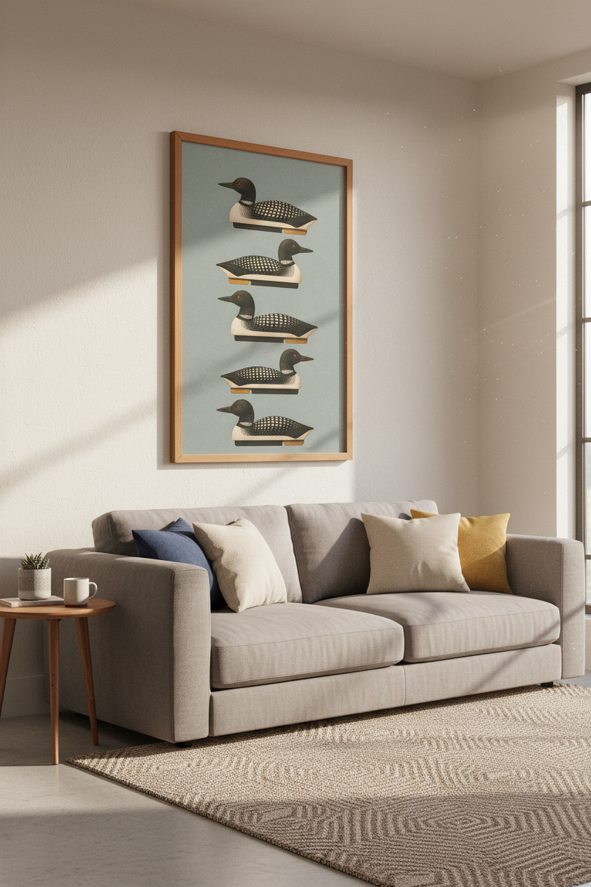 Common Loon Decoy Wall Art | Rustic Lake House Decor | Blue Lodge Poster