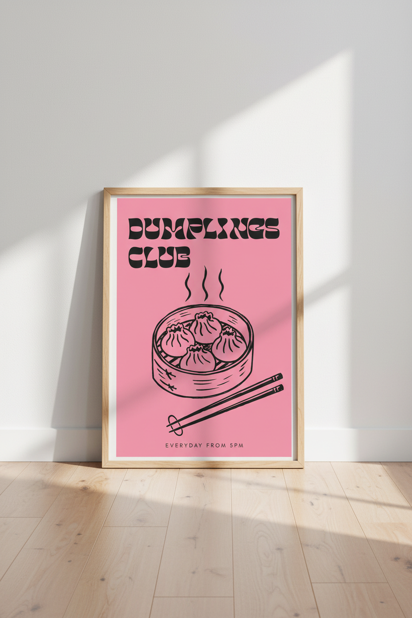 Dumplings wall art print | Modern Pink Decor | Playful Poster