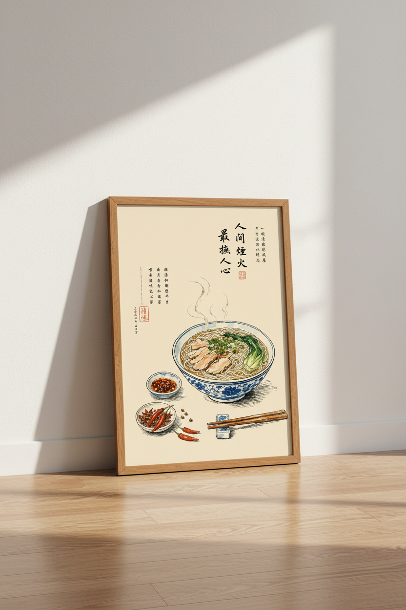 Ramen Noodle Bowl Wall Art | Watercolor Asian Food Decor | Japanese Kitchen Poster