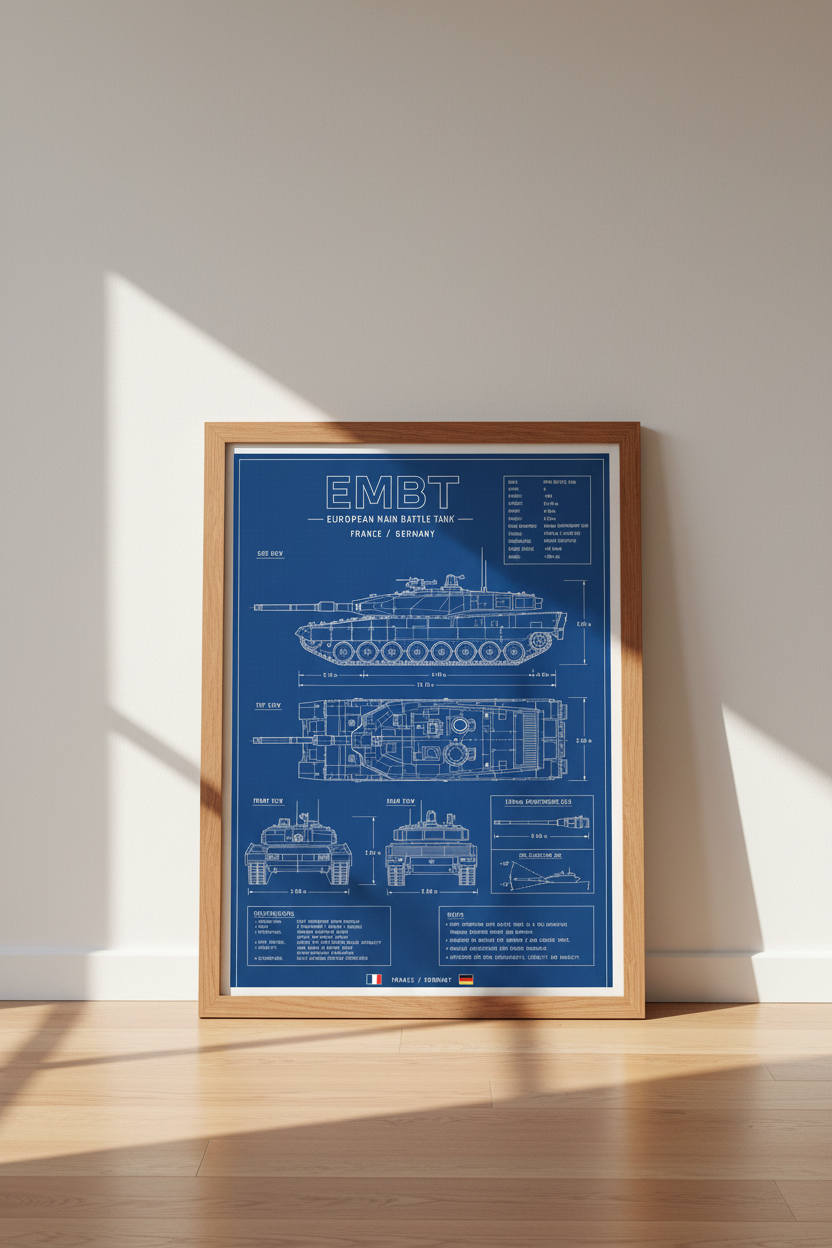 EMBT Tank Blueprint Wall Art | Military Technical Poster | Modern Office Decor