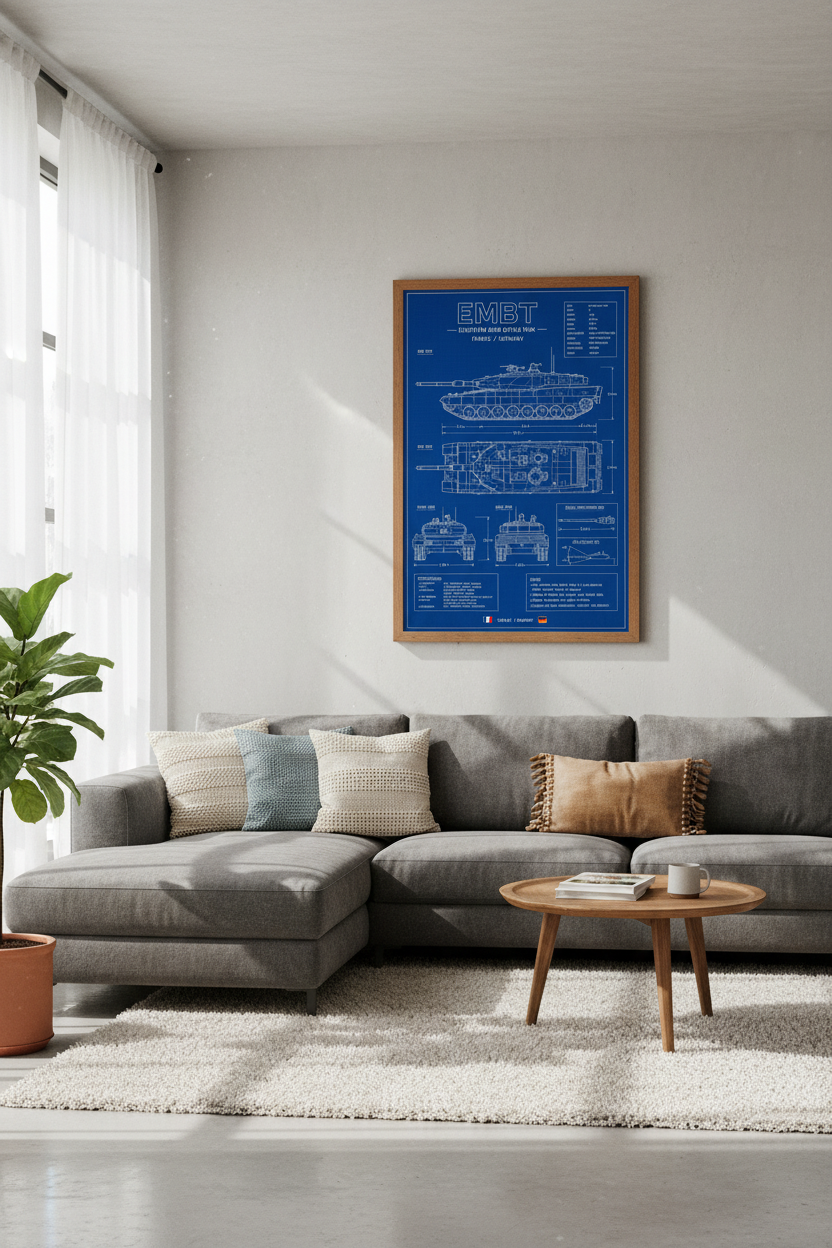 EMBT Tank Blueprint Wall Art | Military Technical Poster | Modern Office Decor