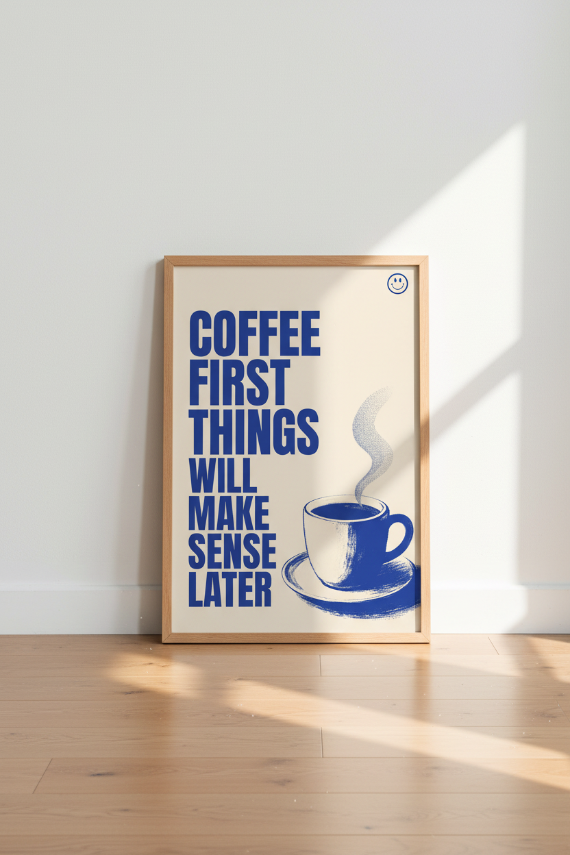 Coffee Typographic Wall Art | Bold Blue Retro Decor | Kitchen & Cafe Poster
