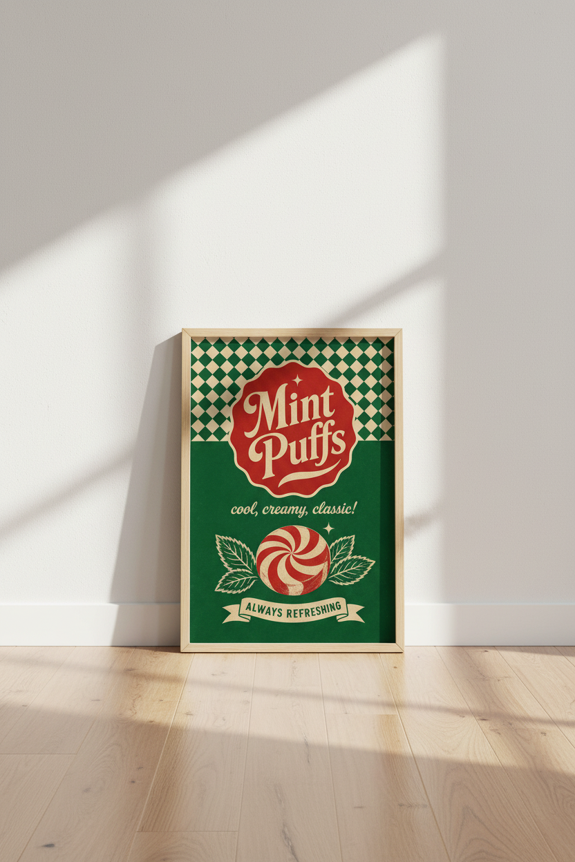 Mint Puffs Retro Candy Print | Kitchen Wall Art | Vintage Aesthetic Poster