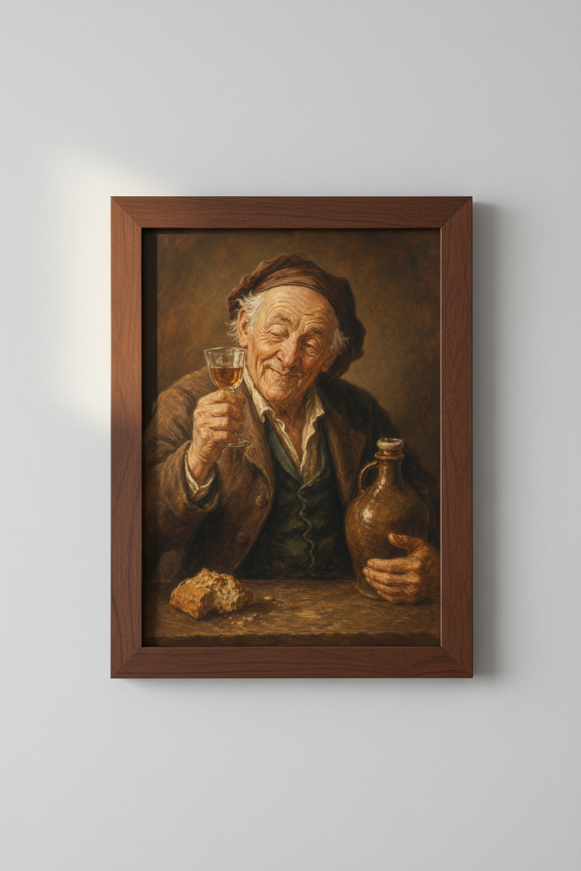 Old Man Portrait | Rustic Oil Painting, Warm Tones | Living Room Decor