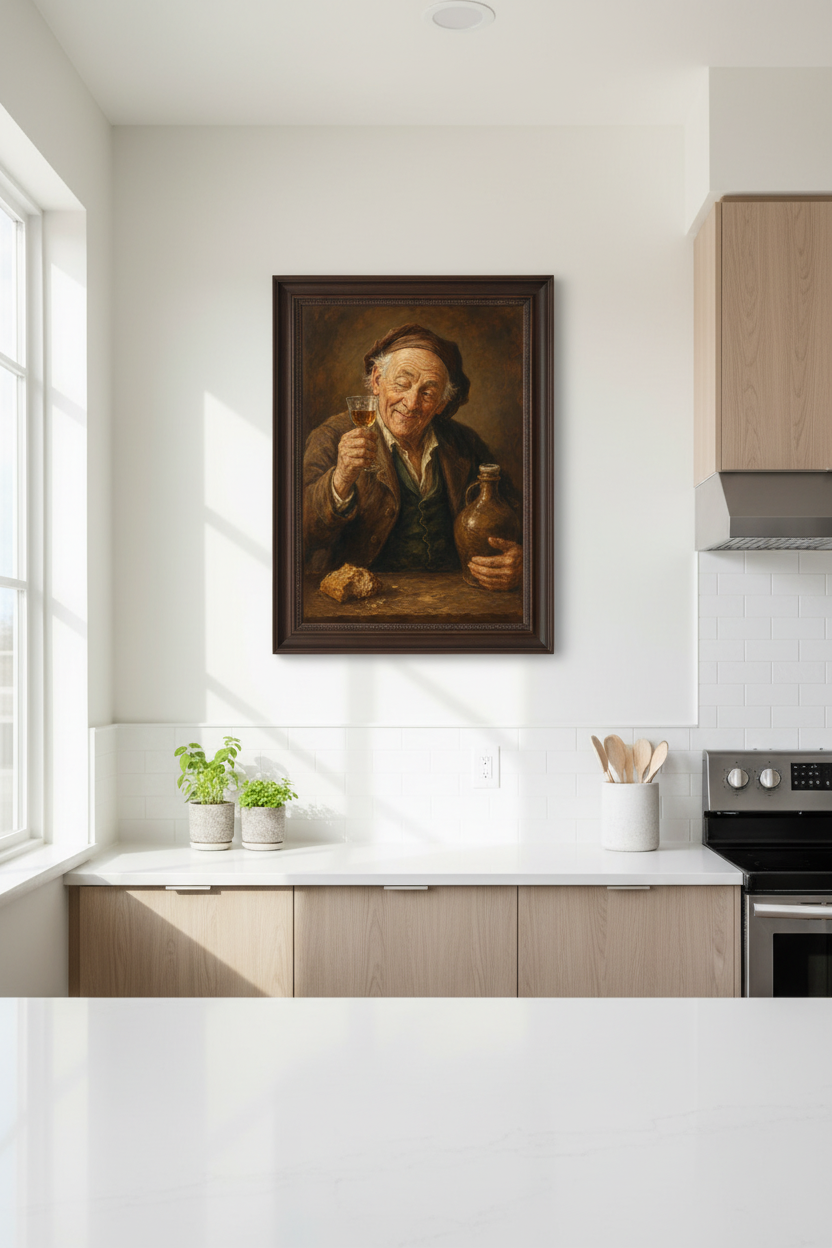Old Man Portrait | Rustic Oil Painting, Warm Tones | Living Room Decor