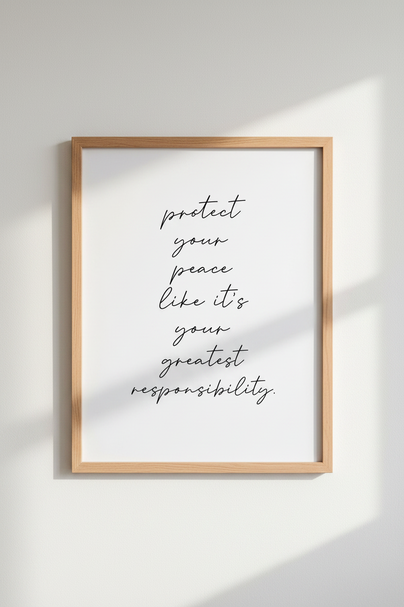 Protect Your Peace Quote Wall Art | Minimalist Typography Poster, Office Bedroom Decor