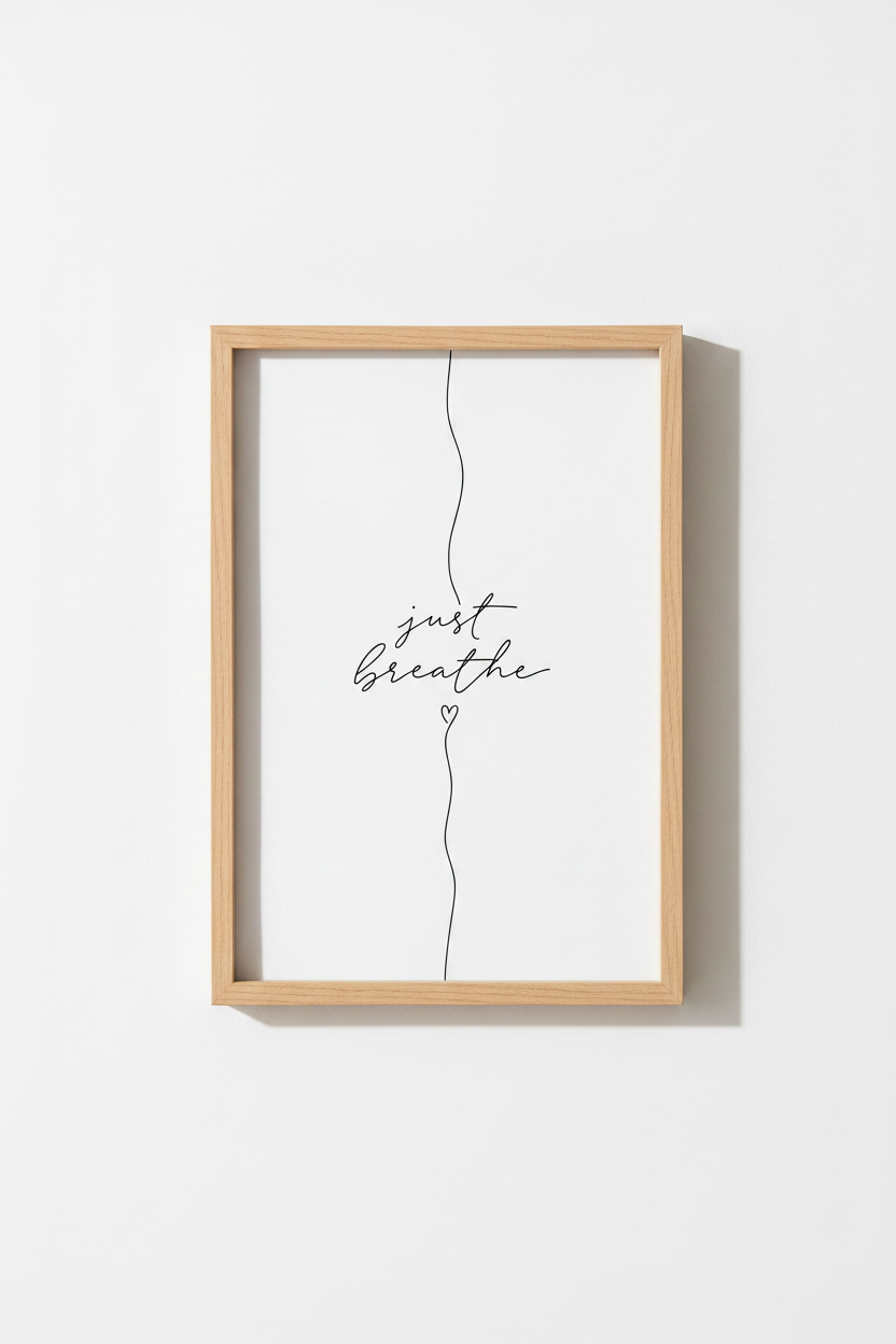 Just Breathe Quote Wall Art Print | Bedroom Decor | Minimalist Line Art Poster
