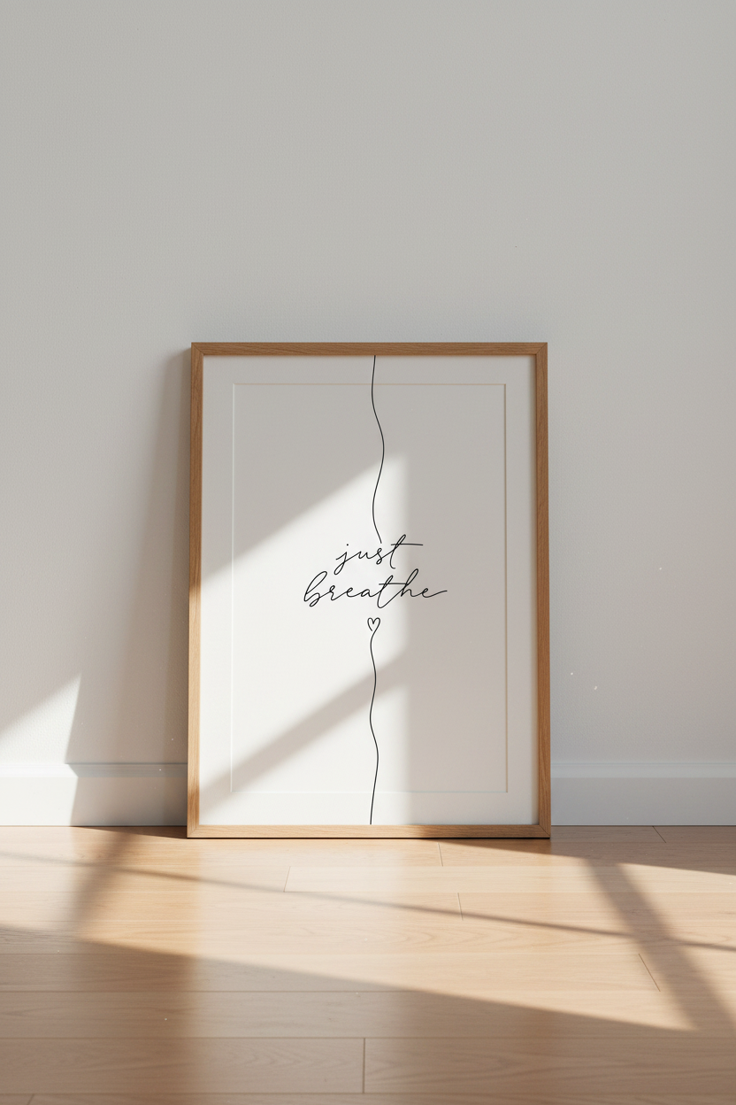 Just Breathe Quote Wall Art Print | Bedroom Decor | Minimalist Line Art Poster